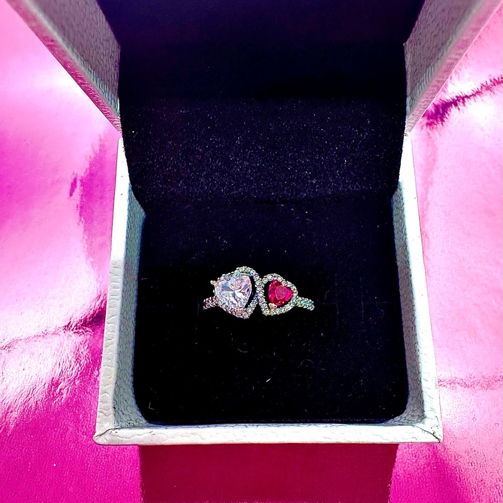 Pandora New Authentic Pink and White Halo Heart Ring Size 7